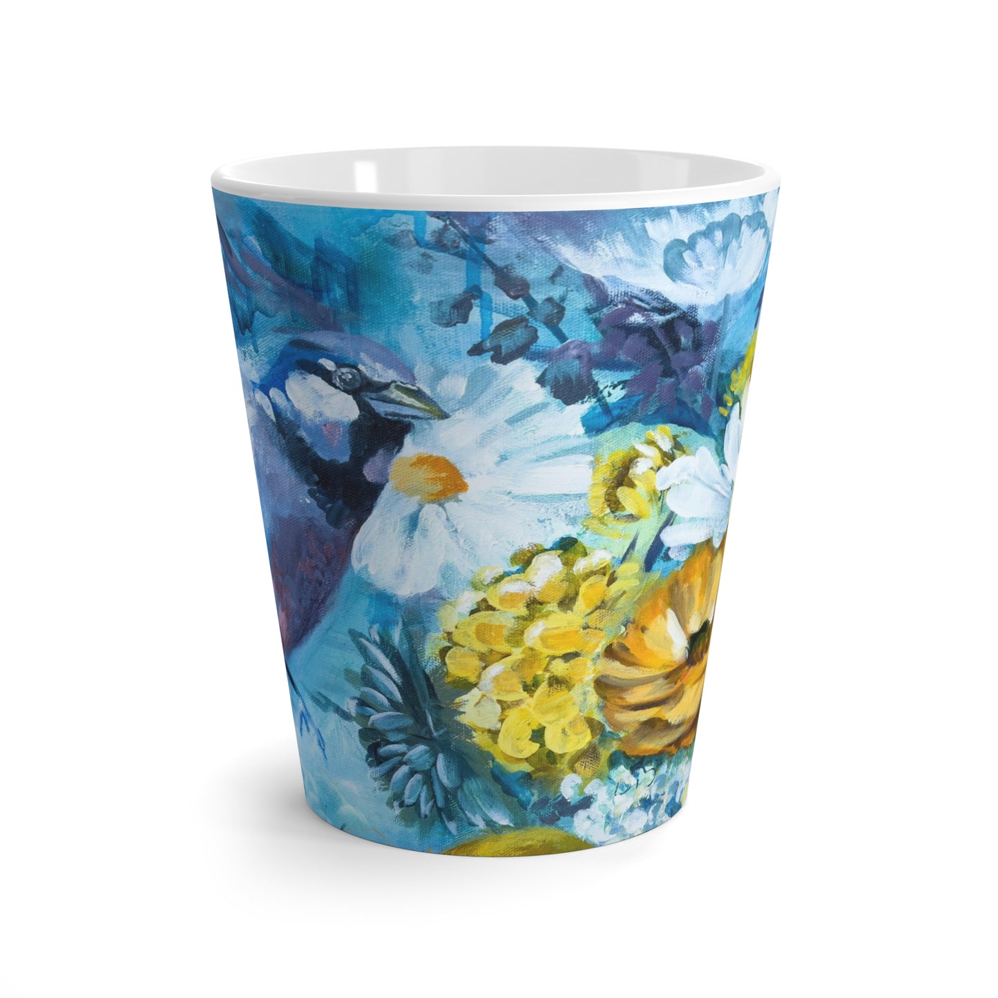 Birds & Fruit Latte Mug - Restless Abundance Design